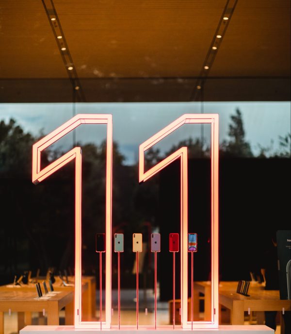 Image of the number eleven printed on a glass window