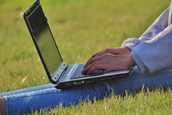 Laptop on grass