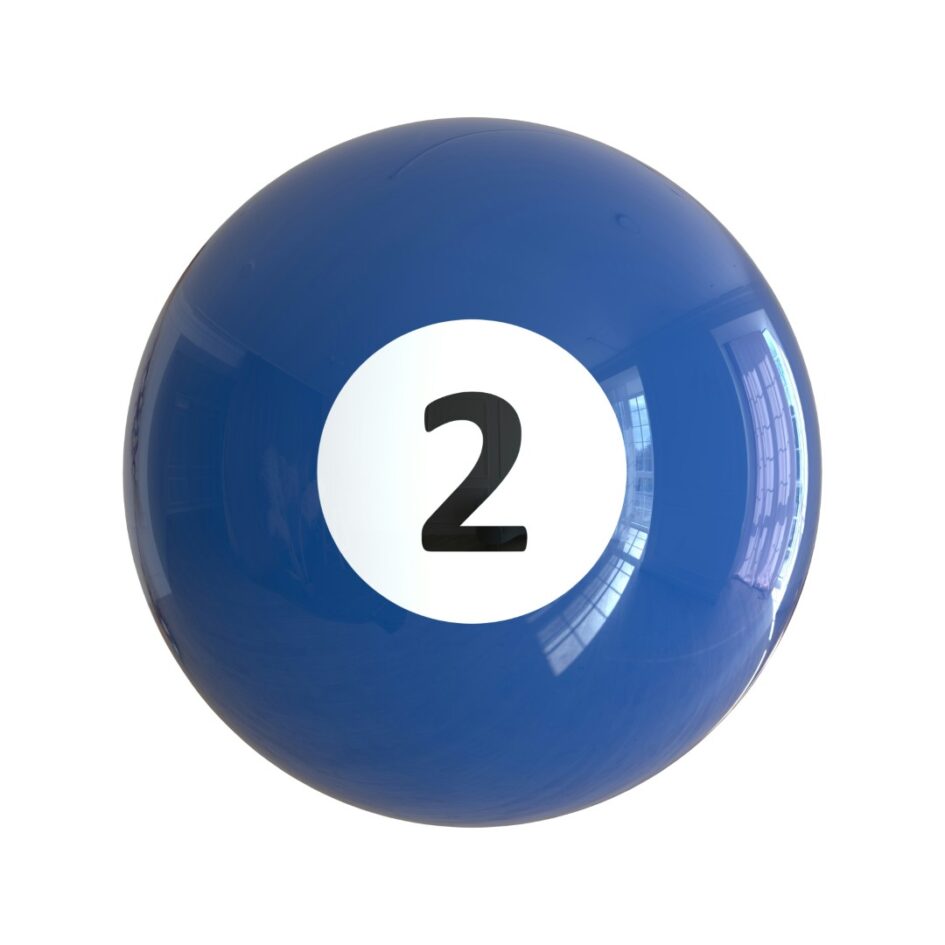 The number 2 on a blue pool ball