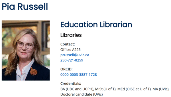 Image of Pia Russell our UVic Education librarian